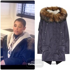 Gossip Girl Screen Worn Burberry Faux Fur-Trimmed Parka Small Navy ASO Julien